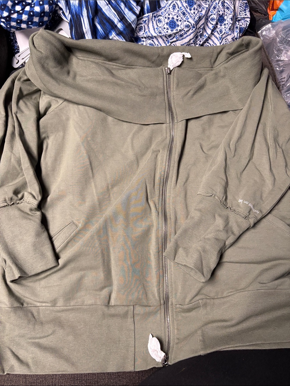 Peace Love World Olive Off-Shoulder Zip Bomber Jacket